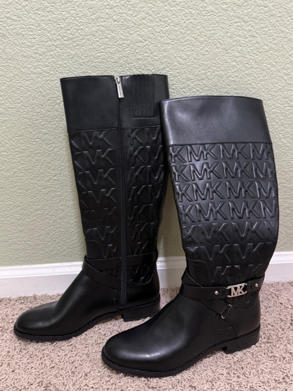 Michael Kors Kincaid Riding Boot Black Tall Logo Boots